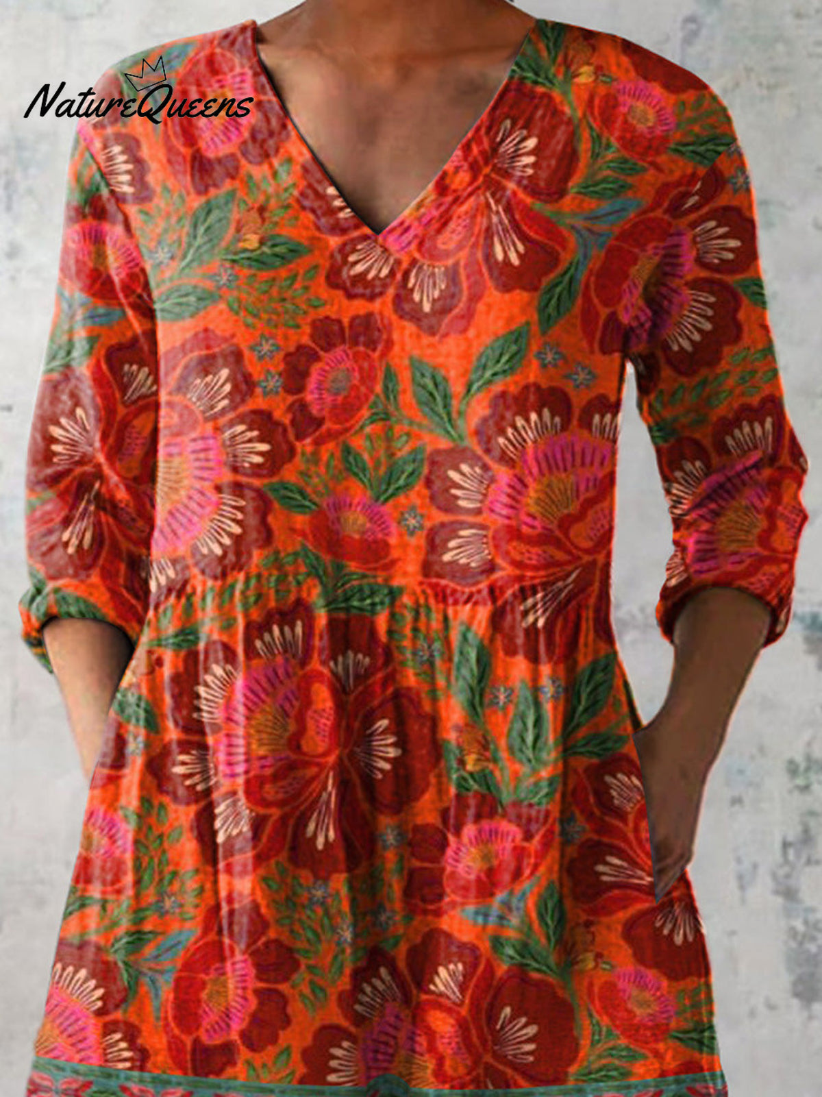 Ethnic Style Summer Floral Pattern Printed Women's Casual Linen V-Neck Shirt