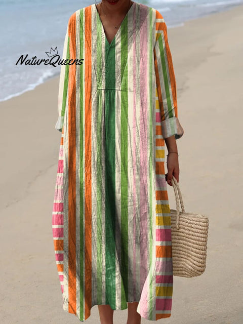 Modern Geometric Strip Art Printed Women's Dress