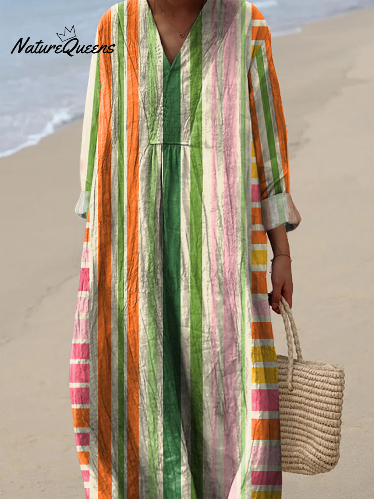 Modern Geometric Strip Art Printed Women's Dress