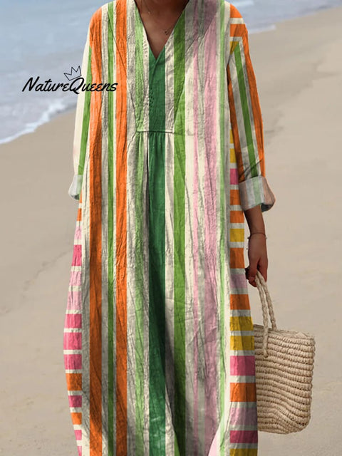 Modern Geometric Strip Art Printed Women's Dress