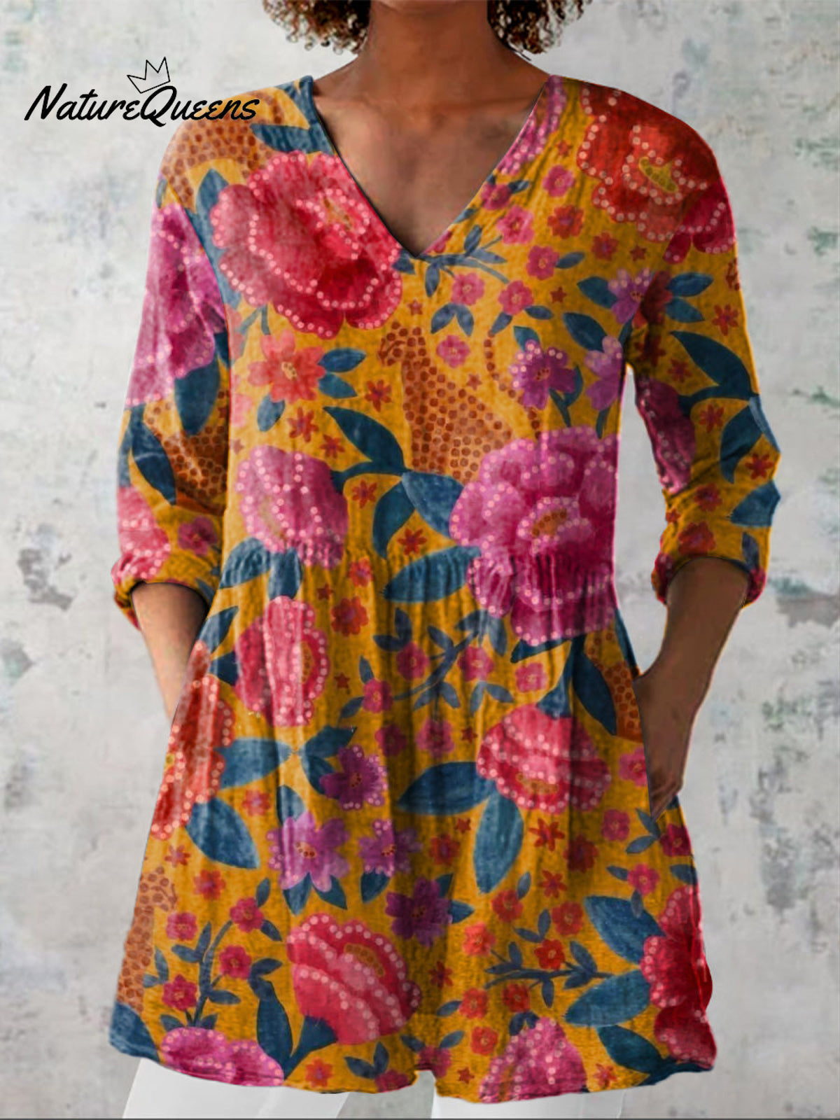 Tropical Jungle Pattern Printed Women's Casual Linen V-Neck Shirt