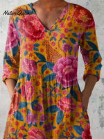 Tropical Jungle Pattern Printed Women's Casual Linen V-Neck Shirt