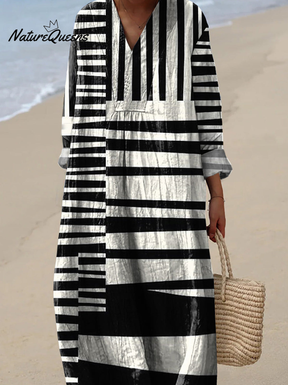 Abstract Strip Pattern Printed Women's Dress