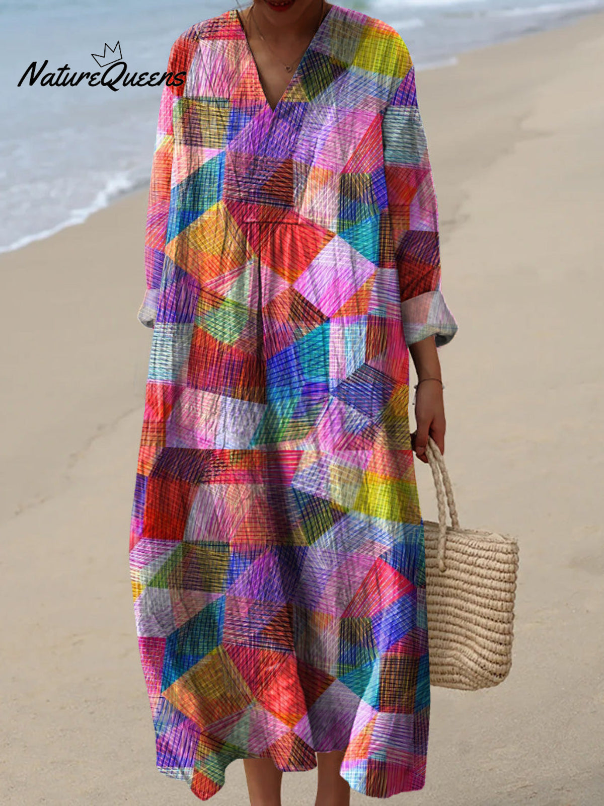 Colorful Abstract Geometric Pattern Printed Women's Dress