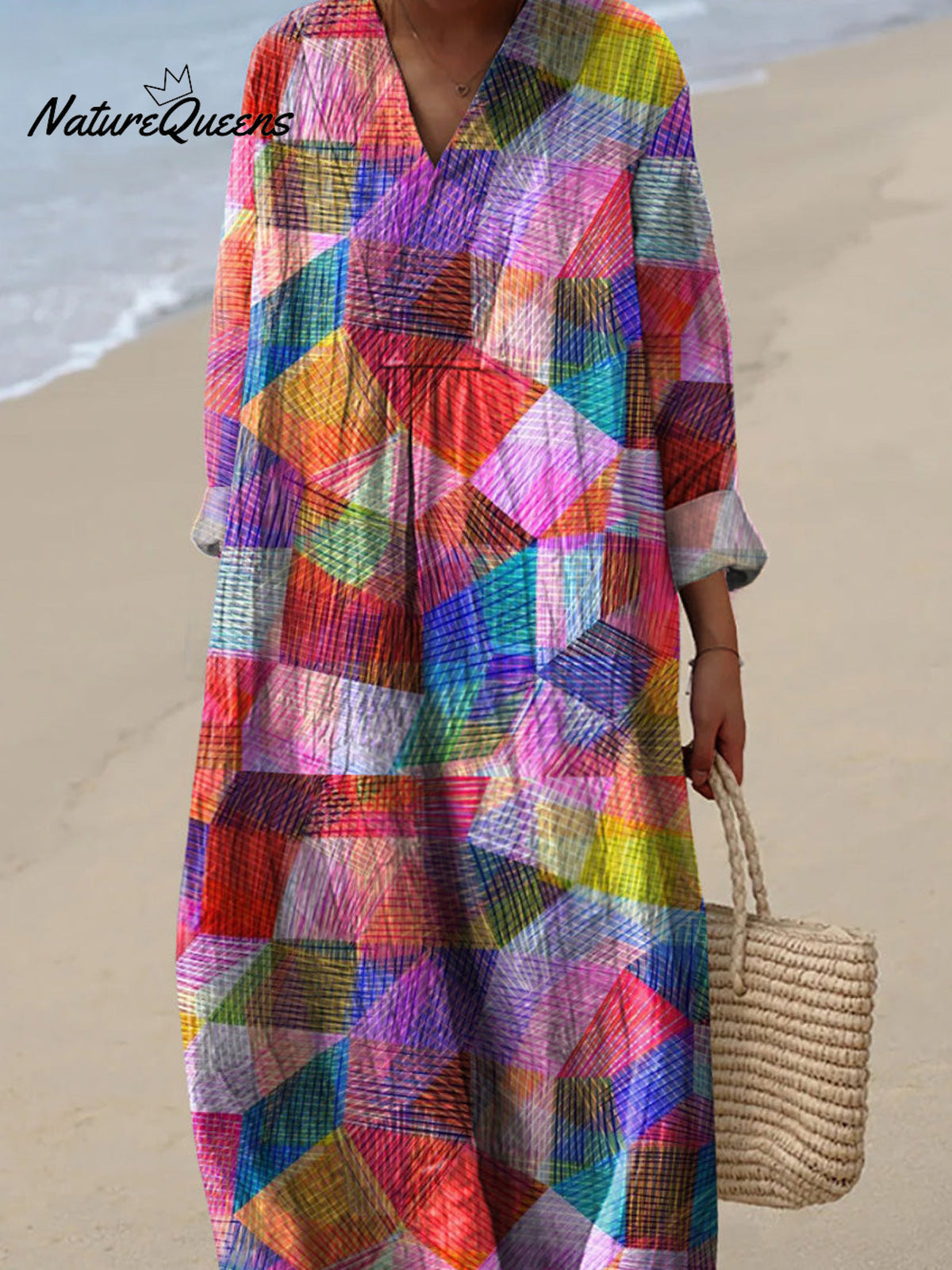 Colorful Abstract Geometric Pattern Printed Women's Dress