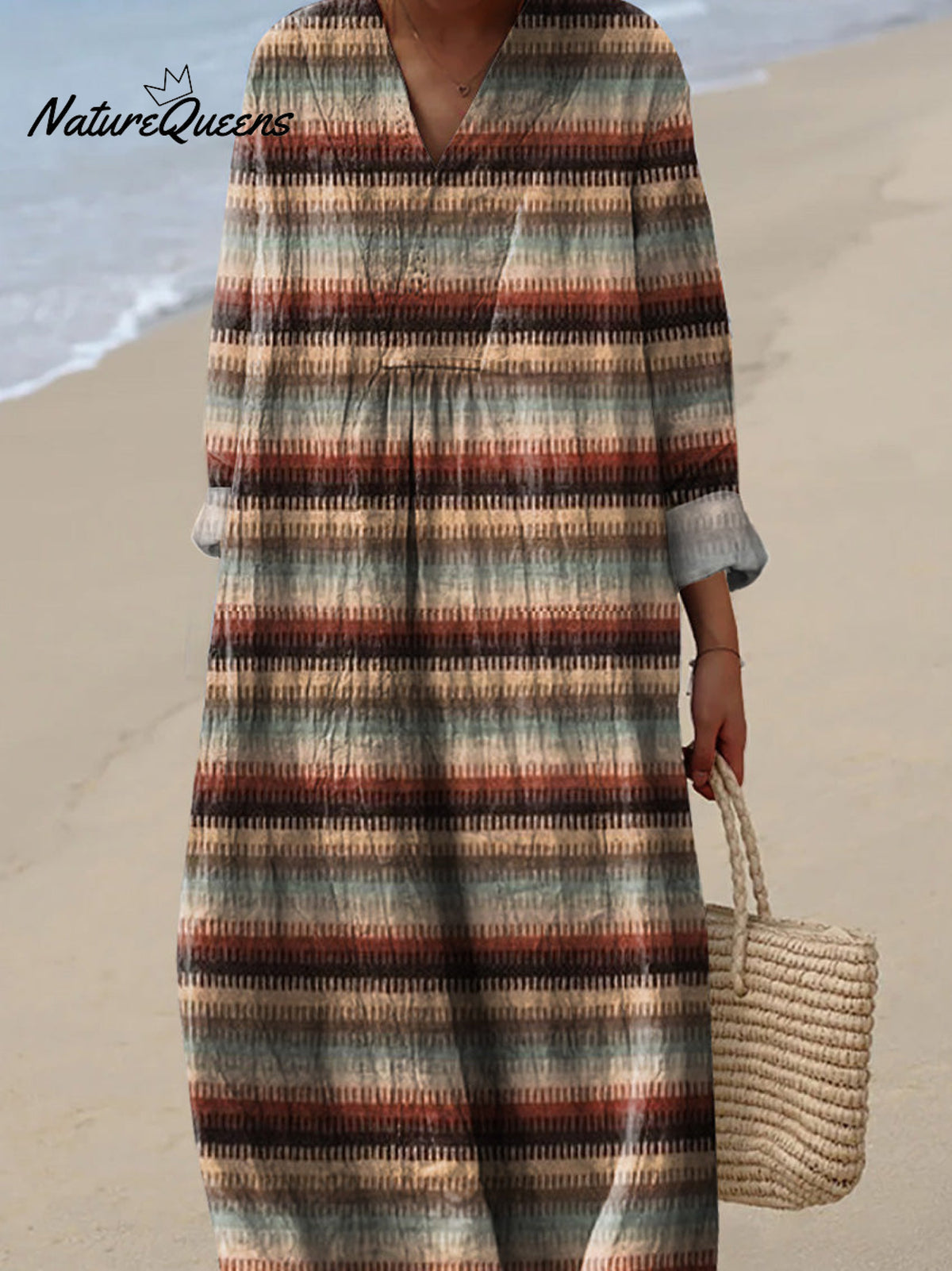 Ethnic Style Strip Pattern Printed Women's Dress