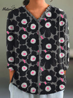 Lovely Floral Pattern Printed Women's Casual Cotton And Linen 3/4 Sleeve Shirt