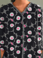 Lovely Floral Pattern Printed Women's Casual Cotton And Linen 3/4 Sleeve Shirt