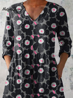 Lovely Floral Pattern Printed Women's Casual Linen V-Neck Shirt