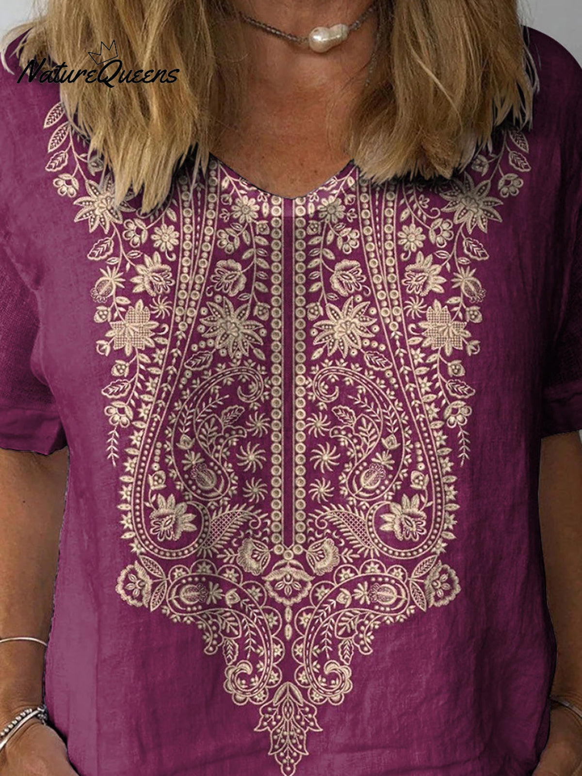 Ethnic Style Floral Pattern Printed Women's Casual Cotton And Linen Shirt