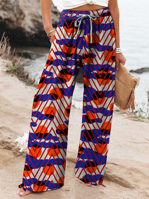 Bauhaus Style Geometric Pattern Printed Women's Cotton And Linen Casual Pants