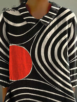 Abstract Swirl Pattern Printed Women's Casual Cotton And Linen 3/4 Sleeve Shirt