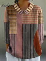 Minimalist Geometric Art Printed Women's Casual Cotton And Linen 3/4 Sleeve Shirt