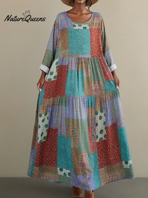 Women's Loose Plaid Polka Dot Print A-Line Dress