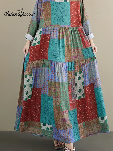 Women's Loose Plaid Polka Dot Print A-Line Dress