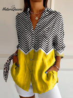 Women's Irregular Geometric Art Print Casual Cotton Shirt