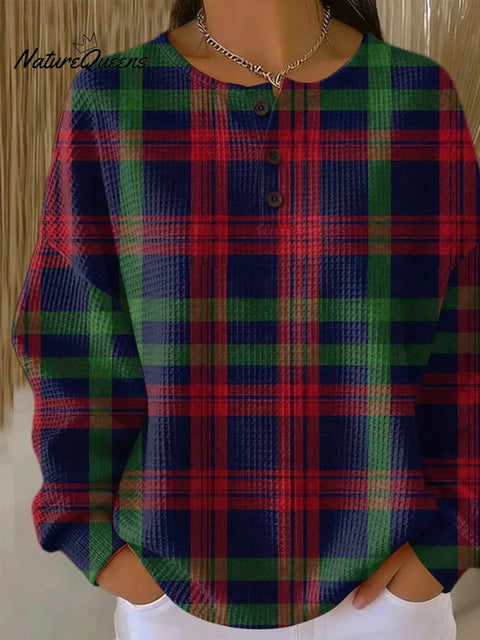 Women'S Casual Contrast Plaid Top