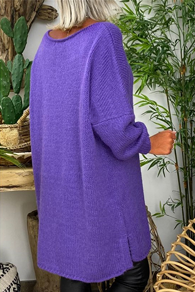 Casual Solid Patchwork Slit O Neck Tops Sweater