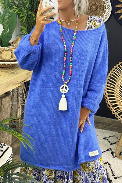 Casual Solid Patchwork Slit O Neck Tops Sweater