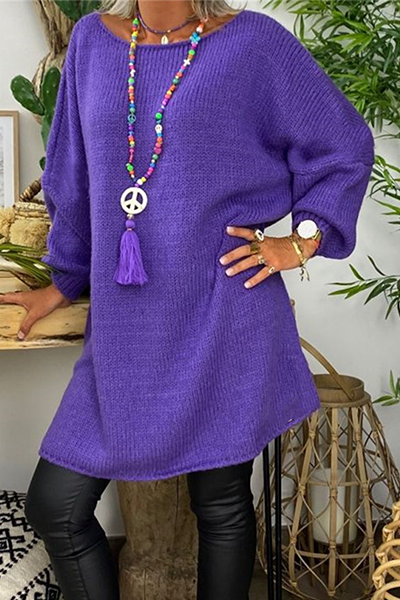 Casual Solid Patchwork Slit O Neck Tops Sweater