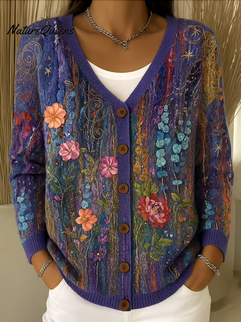 Women Cotton Floral Long Sleeve Comfy Casual Cardigan