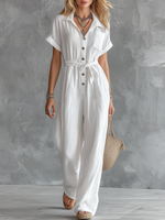 Stylish Casual Vacation V-neck Short Sleeve Jumpsuit