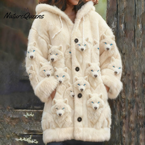 Women's Retro Viking Wolf Pattern Warm Cardigan