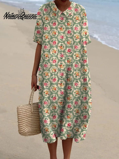 Women's Vintage Floral Art Print Casual Flowy Dress