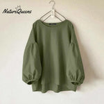 Women's casual round neck long sleeve loose retro shirt