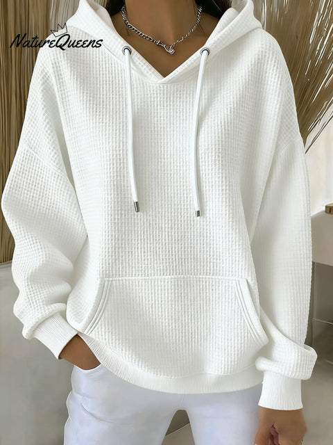 Women's Casual Waffle Jacquard Multicolor Hoodie