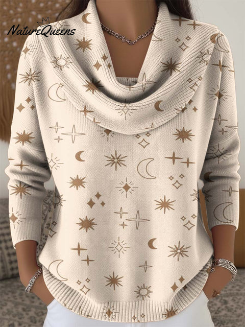 Mysterious Astrological Sky Decorative Pattern Cowl Neck Sweater