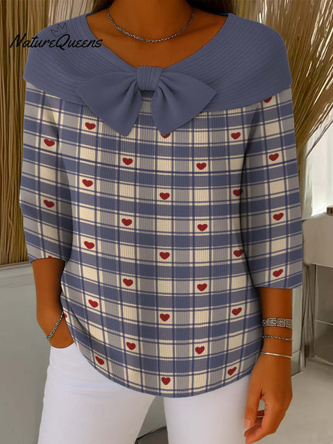 Love Heart Plaid Decorative Pattern Buttoned Cardigan Sweater