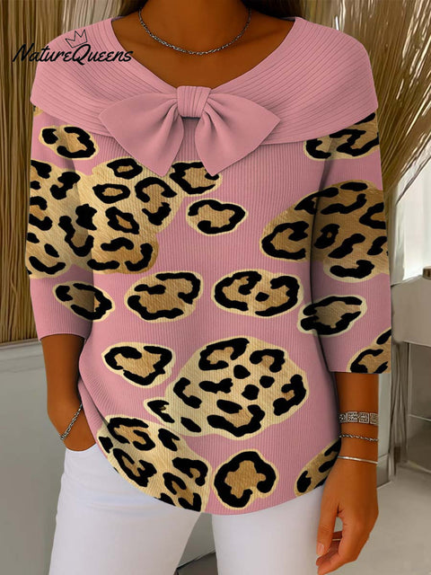 Pink Leopard Print Decorative Pattern Buttoned Cardigan Sweater