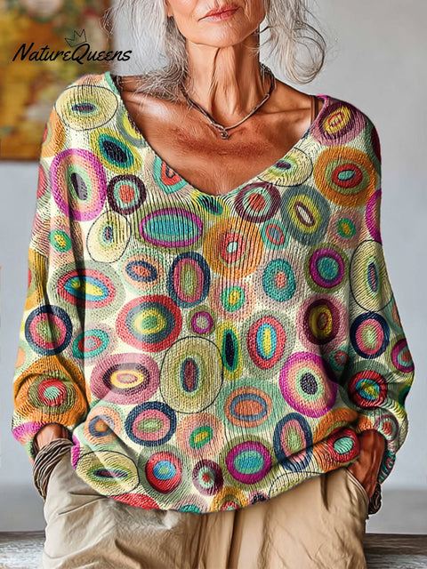 Women's Abstract Colorful Circular Painting Art Print Casual Pullover Sweater