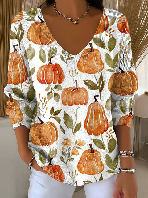 Women's Autumn Pumpkin Painting Art Print Casual Pullover Sweater