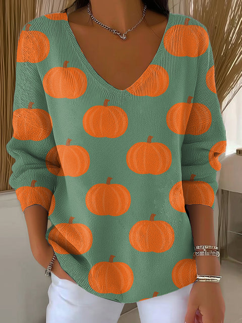 Women's Autumn Pumpkin Painting Art Print Casual Pullover Sweater