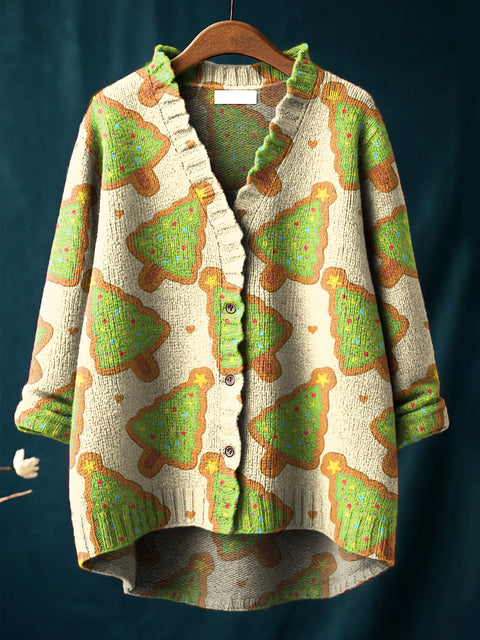 Women's Beautiful Winter Christmas Tree Painting Art Print Casual Pullover Sweater