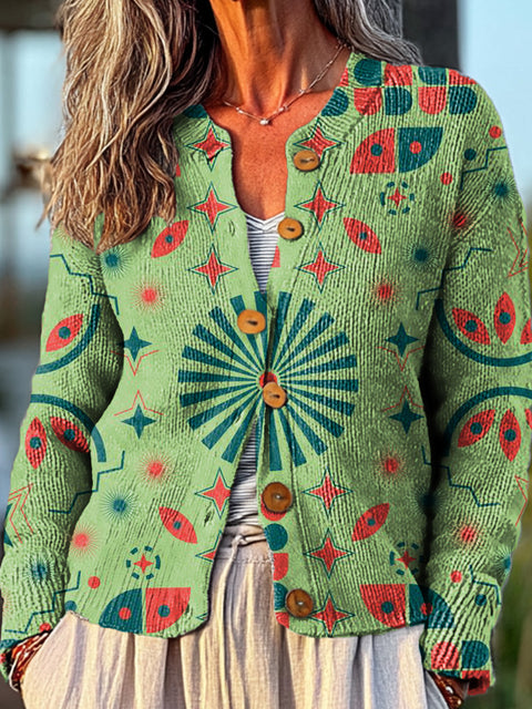 Beautiful Geometric Symmetrical Painting Art Print Buttoned Cardigan Sweater