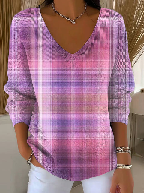 Women's Pink Purple Stripe Painting Art Print Casual Pullover Sweater