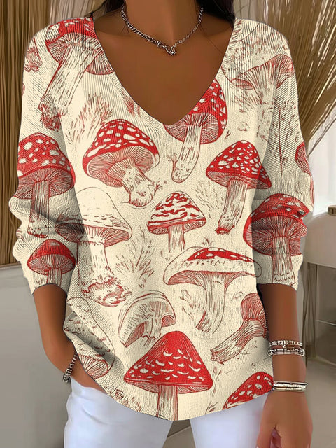 Women's Cute Big Mushroom Painting Art Print Casual Pullover Sweater