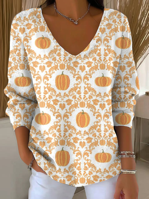 Women's Cute Pumpkin Pattern Art Print Casual Pullover Sweater