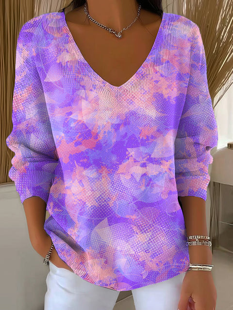 Women's Purple Leaves Painting Art Print Casual Pullover Sweater