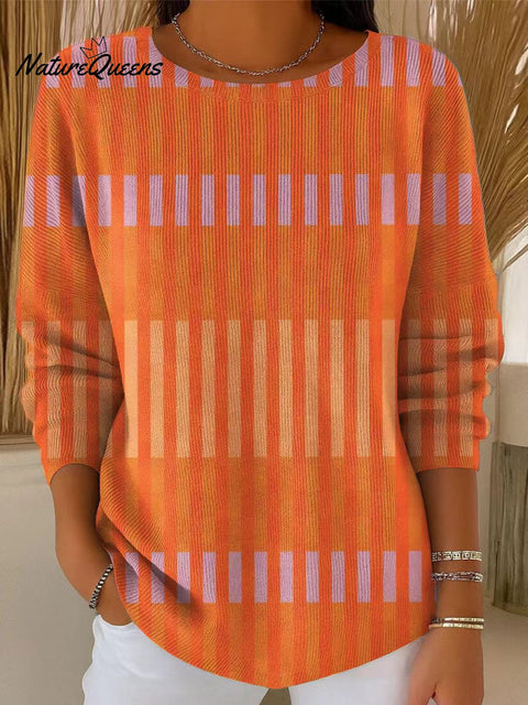 Women's Colorful Geometric Stripes Painting Art Print Casual Pullover Sweater