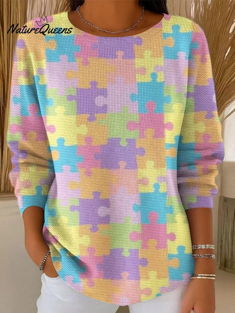 Women's Colorful Geometric Jigsaw Painting Art Print Casual Pullover Sweater
