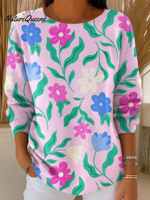Women's Colorful Flower Painting Art Print Casual Pullover Sweater