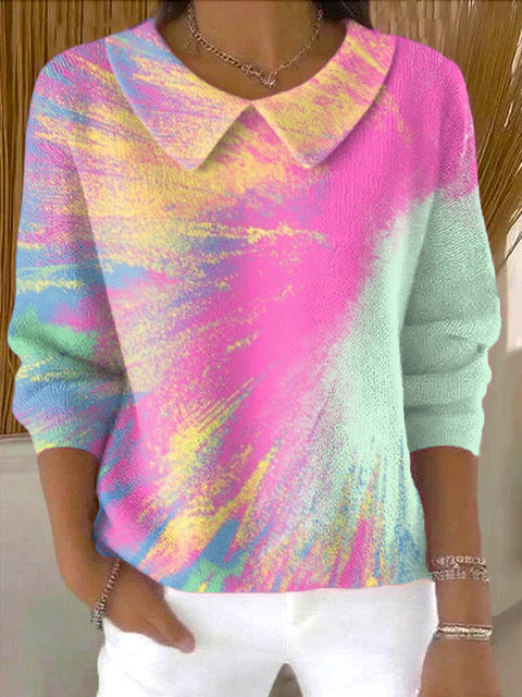 Women's Beautiful Abstract Colorful Graffiti Painting Art Print Casual Peter Pan Collar 3/4 Sleeve Sweater