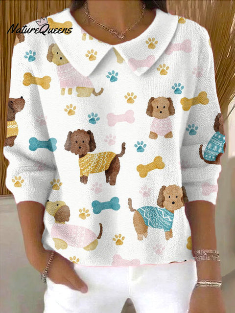 Women's Cute Colorful Dog Bone Painting Art Print Casual Peter Pan Collar 3/4 Sleeve Sweater