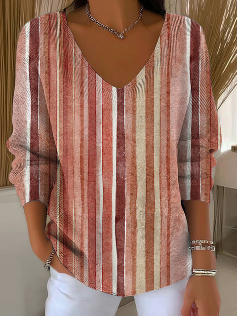 Women's Abstract Retro Stripe Painting Art Print Casual Pullover Sweater