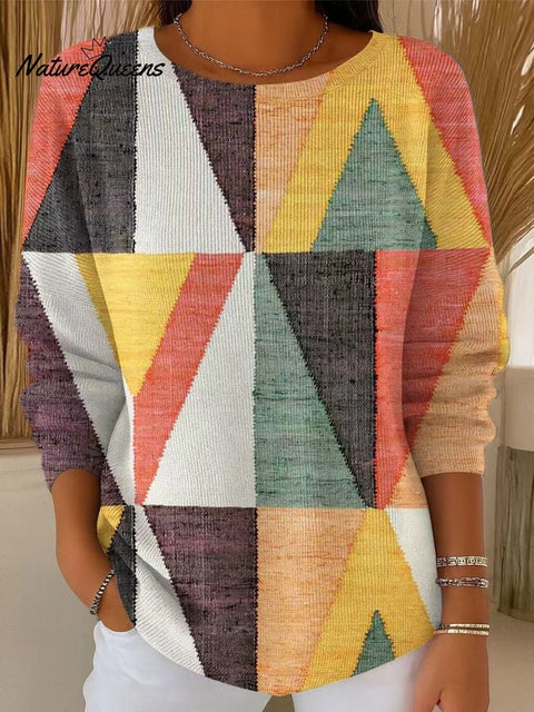 Women's Abstract Multicolor Rhombus Geometric Painting Art Print Casual Pullover Sweater
