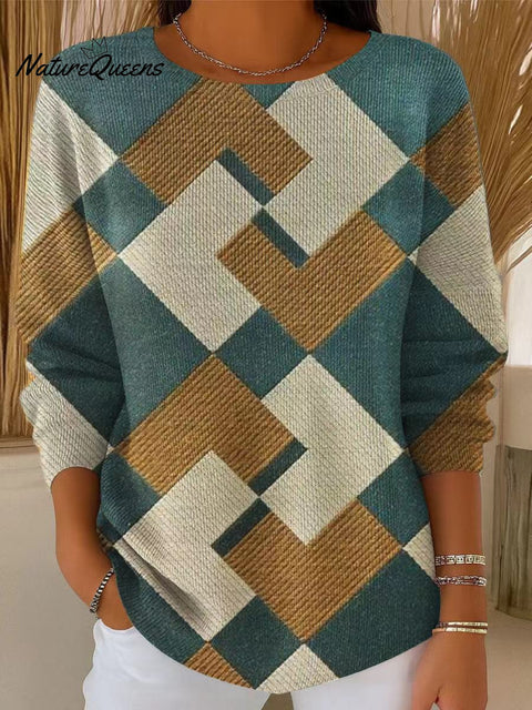 Women's Abstract Rhombus Geometric Painting Art Print Casual Pullover Sweater